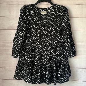 Maeve by Anthropologie Black White Polka Dot Lila Tiered Tunic Blouse Size XS